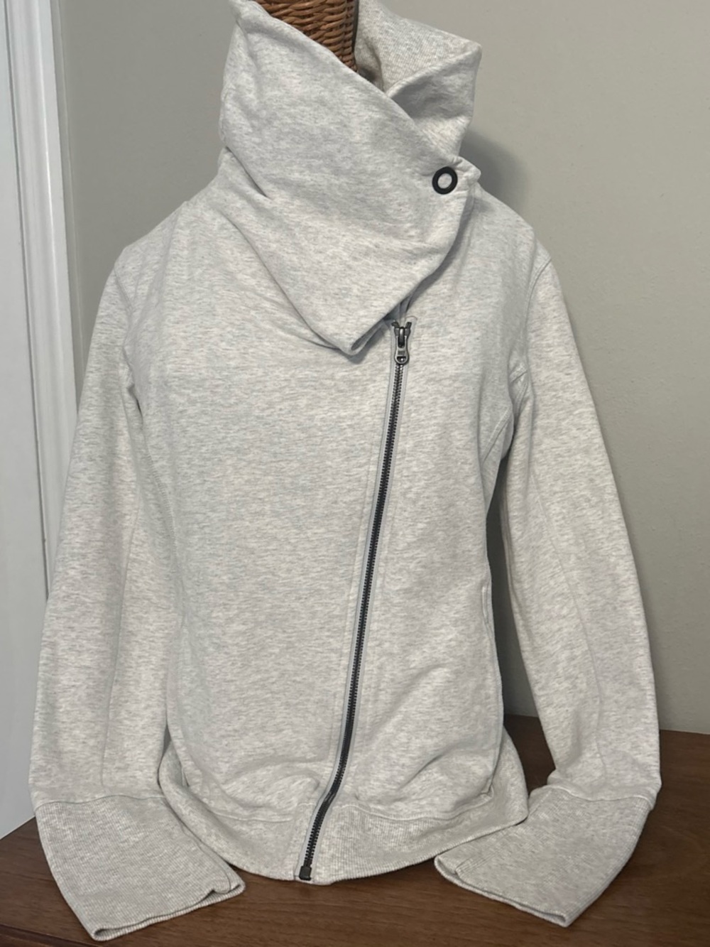 Women's Heather Gray Asymmetrical Zip Funnel Neck Sweatshirt Medium